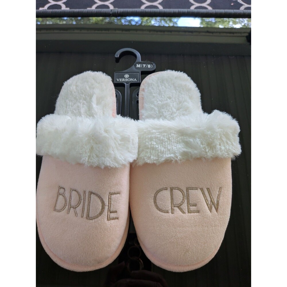 Versona Women's Size 7/8 Fluffy Pink Slippers Bride Crew Bridesmaid Wedding NEW